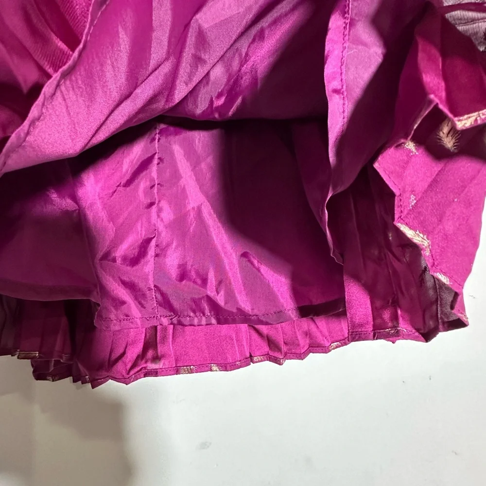 Cherokee Magenta Gold Foil‎ Feather Pleated Dress Special Occasion Party NWOT